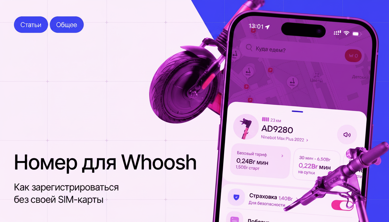 Скидка 30% на первые 3 поездки в Whoosh: регистрация по SMS через виртуальный номер.